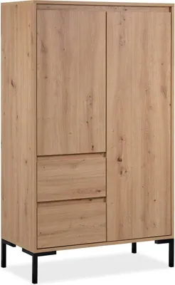 Image de Buffet haut en Bois Chêne Vaisselier Bahut Meuble de rangement 2 Tiroirs Armoire de salon Enfilade Commode