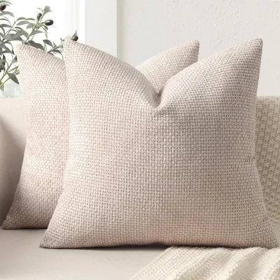 Productafbeelding van Kussensloop 50x50 cm, oudroze, chenille, set van 2. Zachte decoratieve kussens voor bank, bed, woonkamer