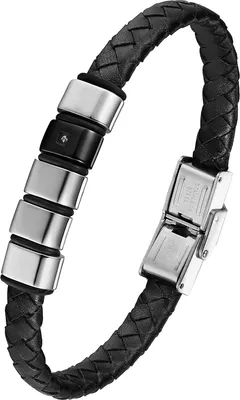 Produktbild von Karisma Männer Schwarzes Lederarmband mit Edelstahl Elementen und 1 Stein BLQ241 - Silber