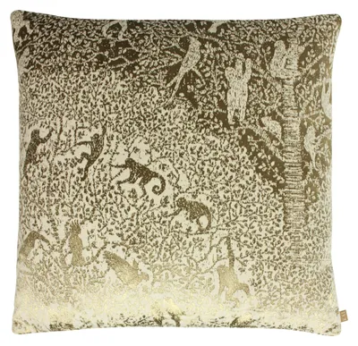 Kissen mit Affen- und Vogelmotiv, Gold, 55 x 55 cm