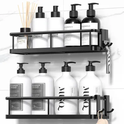 Produktbild von Duschablage ohne Bohren, Badezimmer Organizer mit großer Kapazität, schnell trocknende Duschregal ohne Bohren, Shampoo Halterung für Dusche mit 4 Hake