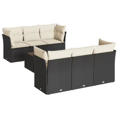 Immagine prodotto di vidaXL Set di divani da giardino 7 pezzi con cuscini in polirattan nero