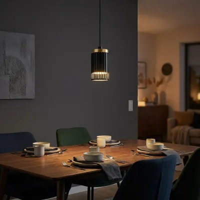 Produktbild von Hängeleuchte, Metall schwarz gold, H 120 cm