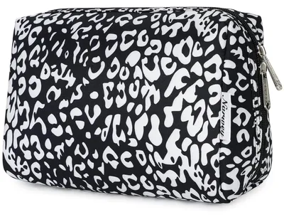 Productafbeelding van Make-uptas dames, groot, zwart, luipaardprint, waterafstotend, 22x15x10 cm