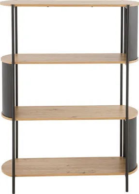 Zdjęcie produktu dla Półka 4-poziomowa z efektem drewna i czarnymi metalowymi bokami, wys. 134 cm - EKLO