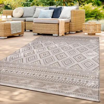 Produktbild von TT Home In-& Outdoor Teppich Wetterfest Balkon Küche Wohnzimmer Boho Rauten Design Größe 300x400 cm