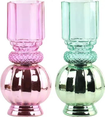 Produktbild von FURNARO Windlichter Veloura Glas 2er-Set Rosa Grün Dekovasen