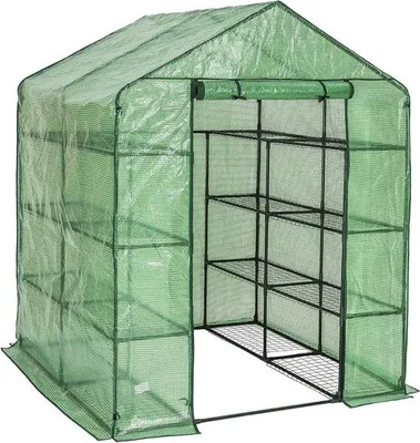 Productafbeelding van Tuinkas - Plantenhuis Broeikas - Planten Beschermen - Met 16 Opbergroosters - 143x143x195 cm - Groen