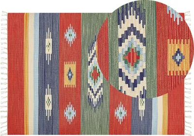 Produktbild von BELIANI Kelim-Teppich Mehrfarbig Baumwolle 140 x 200 cm mit Fransen Geometrischem Muster Handgewebt Zweiseitig Modern Boho Wohnzimmer Schlafzimmer