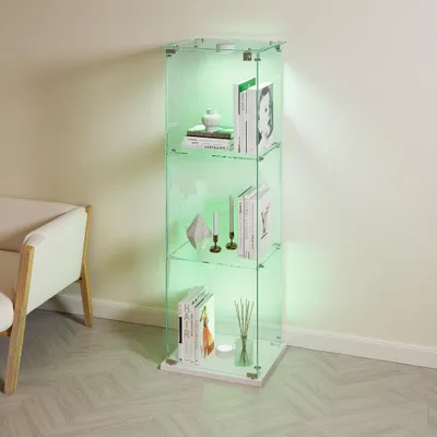Produktbild von UnboxG Schmale Glasvitrine Weiß mit LED Licht, 1 Tür, 3 Fächer, Standvitrine Display- & Aufbewahrungsschrank für Wohnzimmer, Büro oder Flur, 39,8x35x123,3 cm