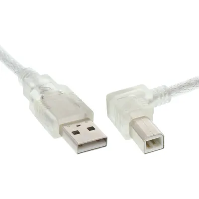 Produktbild von InLine USB 2.0 Kabel, A an B rechts abgewinkelt, transparent, 0,5m, 0,5 m, USB A, USB B, Stecker/Stecker, 0,48 Gbit/s, Transparent