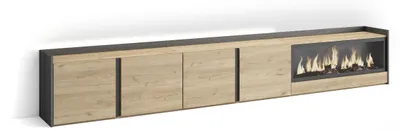 Produktbild von TV-Möbel Holzeffekt eiche schwarz 315x35x50cm Kamin mit Feuereffekt