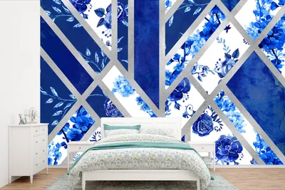 Produktbild von MuchoWow® Fototapete für Wohnzimmer oder Schlafzimmer Wandtapete Vinyl Motivtapete Design - Delfter Blau - Luxus - 390x260 cm - Papiertapete