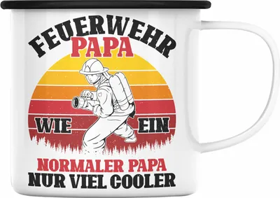 Produktbild von Trendation - Feuerwehr Papa Geschenk Emaille Tasse Feuerwehrmann Vater Vatertag Spruch (Schwarz)