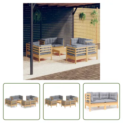 Produktbild von The Living Store 9-tlg. Garten-Lounge-Set mit Grauen Kissen Kiefernholz