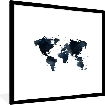 Produktbild von MuchoWow® MuchoWow® Gerahmtes Poster Weltkarte - Aquarell - Einfach 40x40 cm - Poster mit zchwarzem Bilderrahmen - Poster - Plakat im Rahmen
