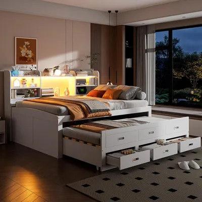 Produktbild von Schlafsofa - 140 x 200 cm , Weiß , MDF , USB und USB-C , LED-Beleuchtung , mit Stauraum , mit Schubladen