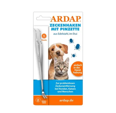 Produktbild von Zeckenentferner ARDAP® Zeckenhaken mit Pizette Edelstahl 1 Stück Zeckenhebel im hochwertigen Leder-Etui zur problemlosen