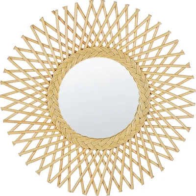 Produktbild von BELIANI Wandspiegel Natürlich Rattan 60 cm Rund Sonnenform Geflecht Zopfmuster Handgefertigt Boho für Schlafzimmer Wohnzimmer Flur
