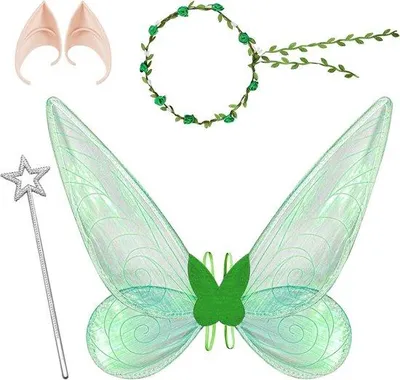 Productafbeelding van Groene Feeënvleugels voor Volwassenen met Feeënstok, Perfect voor Carnaval, Verjaardag en Cosplay