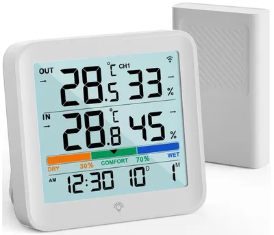 Obrázok produktu pre Vnútorný a vonkajší teplomer s vlhkomerom a LCD podsvietením