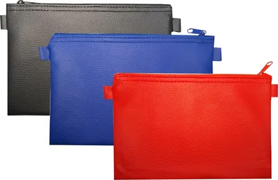 Produktbild von 3 Banktaschen aus Kunstleder (je 1 x blau, 1 x rot, 1 x schwarz) Dokumententasche Etui