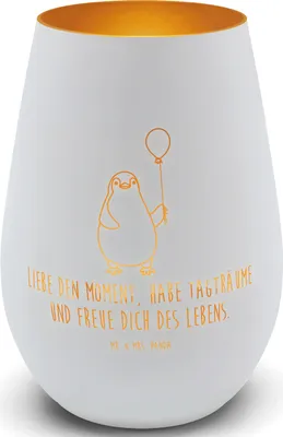 Produktbild von Mr. & Mrs. Panda Laterne Pinguin Luftballon - Weiß - Geschenk, Freundin, Geschenkidee, Teelichthalter Glas, Windlicht, Pinguine, Liebe, Garten, Kerzenhalter