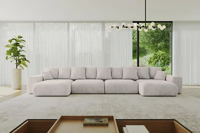 Produktbild von ALTDECOR Ecksofa mit Schlaffunktion und Bettkasten ESKAR-U2 - 464x176x72 cm Hellbraun - Corner Sofa Eckcouch Couch U-Form universal, links/rechts angeordnet Schlafcouch Ausziehbar Wohnlandschaft