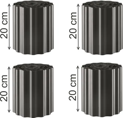 Produktbild von Rasenkante Beeteinfassung Mähkante Rasenbegrenzung Raseneinfassung Grau 20cm, 36m 4 Rollen Sinuswellung