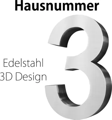 Produktbild von Edelstahl Hausnummer 20 cm Groß Gross Haus Nummer 3 Zahlen Hausnummernschild Hausnummern Schild Gebürstet 3D Arial V2Aox