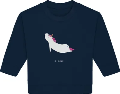Produktbild von Mr. & Mrs. Panda Organic Baby Pullover Einhorn Yoga 6. - 12. Monat - French Navy - Geschenk, Bullover, Einhörner, Sport, Unicorn, Lustig