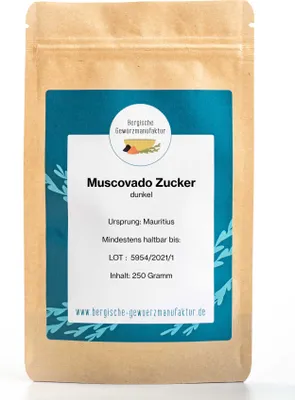 Produktbild von Muscovado Zucker. Dunkler Vollrohrzucker von der Insel Mauritius.