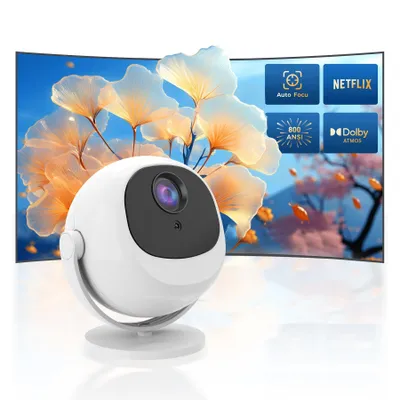 Produktbild von ZELURXX Heimkino Beamer 4K Unterstützung, Auto Fokus & Keystone, WLAN Bluetooth, tragbar Mini Projektor für Filme & Spiele, Full HD, Weiß