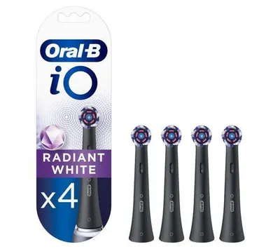 Produktbild von Oral-B iO Radiant White Elektrische Zahnbürstenkopf, abgewinkelte Borsten, tiefere Plaque-Entfernung, mit Polierblüten für Zahnaufhellung, 4 Stück