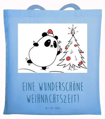 Produktbild von Mr. & Mrs. Panda Shopping Tasche Panda Weihnachtszeit - Sky Blue - Geschenk, totebag, Jutetasche, Beutel, Tote Bag, Einkaufstasche