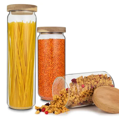 Obrázok produktu pre GLASWERK, súprava skladovacích dóz, 0,75 l/1,1 l/1,5 l, veko z akáciového dreva