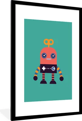 Produktbild von MuchoWow® MuchoWow® Gerahmtes Poster Roboter - Spielzeug - Gesicht - Rosa - Jungen - Kinder 60x90 cm - Poster mit zchwarzem Bilderrahmen - Dekoration - Wandposter Wohnzimmer - Hochwertig
