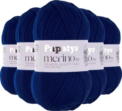 Produktbild von Papatya Merino 50 Winterwolle 5 x 100g Strickgarn 50% Wolle  Häkelgarn