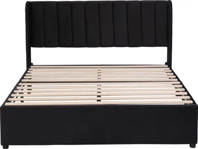 Produktbild von Flieks Polsterbett 140x200cm Doppelbett mit Lattenrost und 2 Schubladen, Stauraumbett Holzbett Funktionsbett Samt, ohne Matratze, Schwarz
