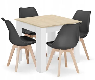 Obrázek produktu pro Jídelní set 1 + 4, stůl MADO 80x80 bílý/dub sonoma + židle BALI MARK černá