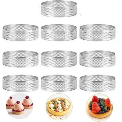 Productafbeelding van Tortenringen, roestvrij staal, set van 10, 10 cm, rond, voor taarten, mousse en quiches