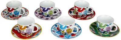 Kaffeeuntertassen-Set, 6 Tassen, Porzellan, 90 ml, mehrfarbig