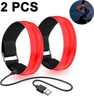 Produktbild von Led Armband Aufladbar, 2 STK Leuchtarmband USB Reflektorband Reflective Band Led Armbänder Leuchtband Kinder Reflektorbänder für Joggen Laufen Sport