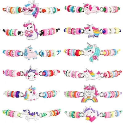 Image de Bracelets d'amitié Einhorn, lot de 12, réglables, tressés, multicolores, pour filles, fêtes d'anniversaire pour enfants