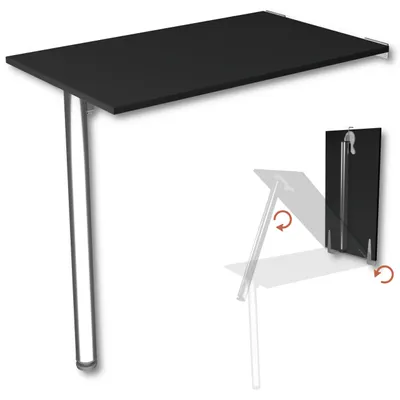 Produktbild von Wandklapptisch mit Tischbein Schreibtisch Tischplatte 80x50 cm in Schwarz Klapptisch Esstisch Küchentisch für die Wand stabiler Bartisch Wandtisch