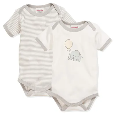 Immagine prodotto di Playshoes, body per neonati unisex, confezione multipla, colore naturale, maniche corte, confezione da 2, motivo elefante