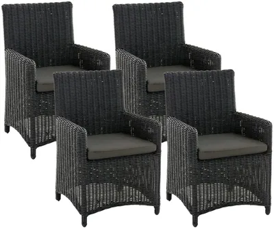 Produktbild von CLP Gartenstuhl 4er Set Fontana, Polyrattan Gartenstühle, Hochlehner mit Sitzkissen schwarz Polsterfarbe Anthrazit