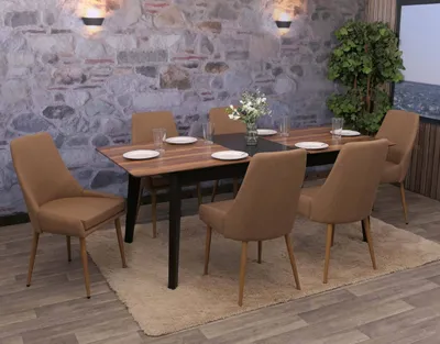 Image de lot de 6 chaises de salle à manger HWC-O27, chaise de cuisine rembourrée Chaise, tissu/textile (280g/m²) métal ~ marron