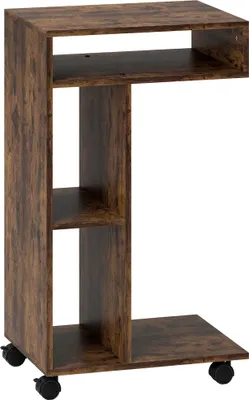 Produktbild von Beistelltisch, C-förmiger Servierwagen, 4 Rollen, 3 Fächer, 40 x 30 x 69 cm, Rustikal-Braun