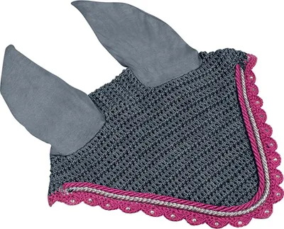 Produktbild von PFIFF Fliegenhaube mit Zierkordeln - Warmblut - grau/pink